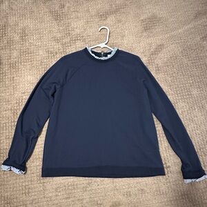 Carolina Belle Long Sleeve Pullover- ruffles on neck & sleeves- Navy, L